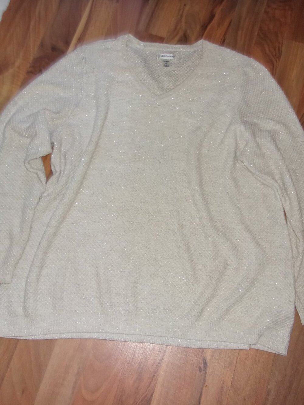 size 1x 1 x womens knit   shirt sweater bling silver  cream casual dress